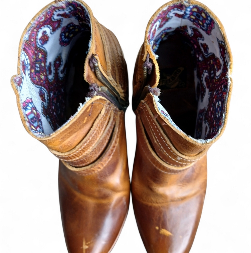 Freebird Women's Size 6 Tan Leather Ankle Booties with Buckles & Inside Zipper - Picture 5 of 10